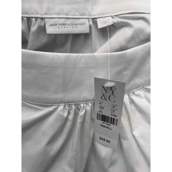 New York &Co White Top Off Shoulder Tie Sleeves Sz XS Sailor Nautical Beach NWT - Picture 5 of 8